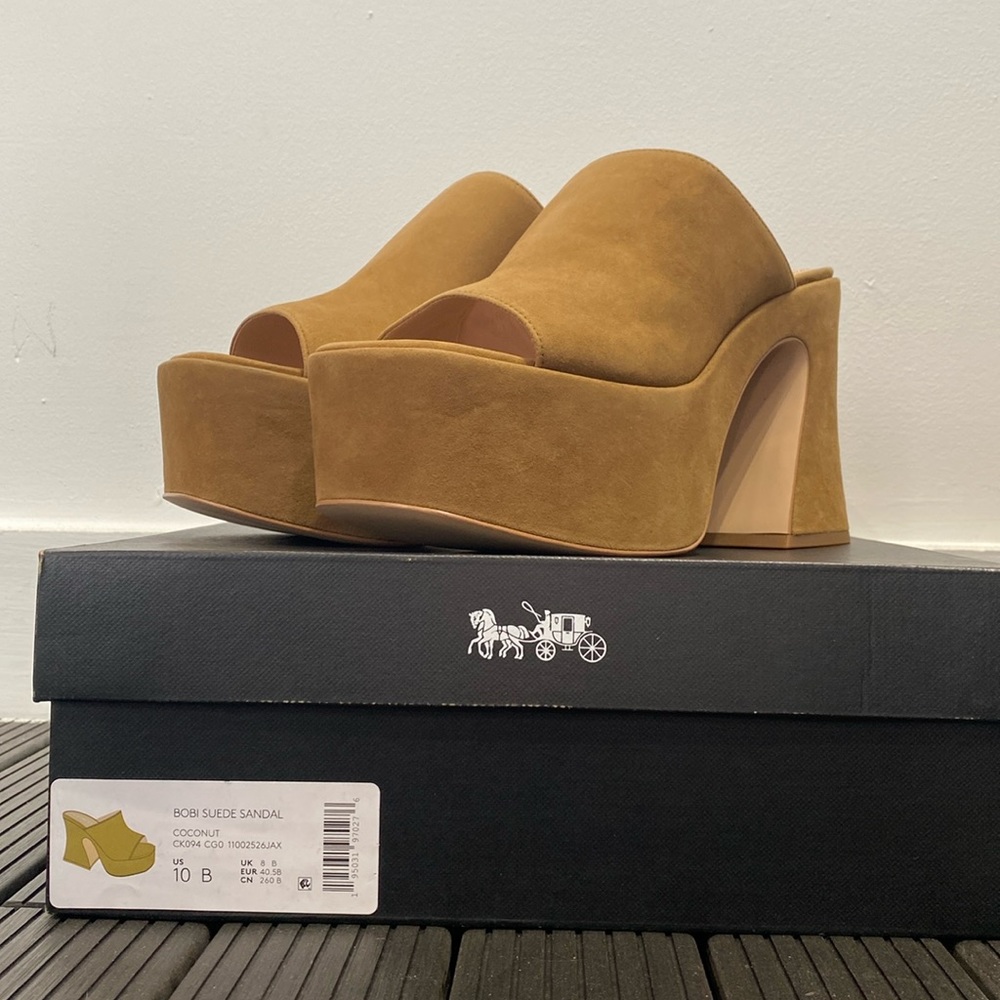 Coach Suede Platform Mules, Size 10